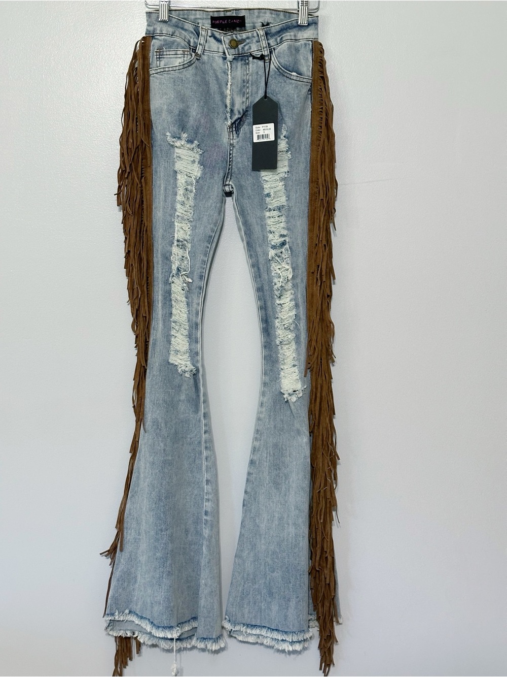Purple Candy High Waisted Bell Bottom Fringe Jeans Distressed New size Small